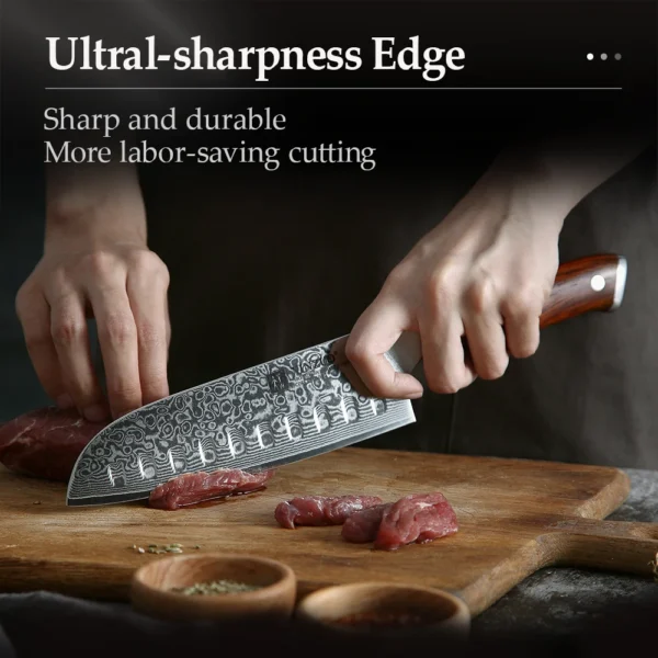 XINZUO 1PCS or 3PCS Kitchen Knife Sets Japanese Forged Damascus Steel Chef Santoku Knives Stainless Steel Rosewood Handle - Image 4