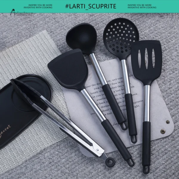 1-Pack Silicone Kitchenware Cooking Utensils Kitchen Accessories Spatula Turner Heat-resistant Soup Spoon Pasta Colander Shovel - Image 2