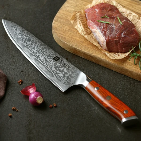 XINZUO 1PCS or 3PCS Kitchen Knife Sets Japanese Forged Damascus Steel Chef Santoku Knives Stainless Steel Rosewood Handle - Image 5